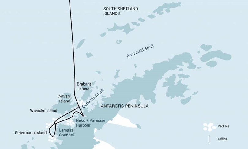 base camp plancius antarctica cruise map