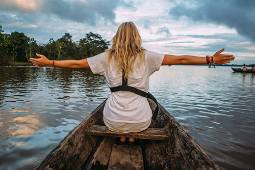 Exploring by canoe on the river