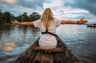 Exploring by canoe on the river