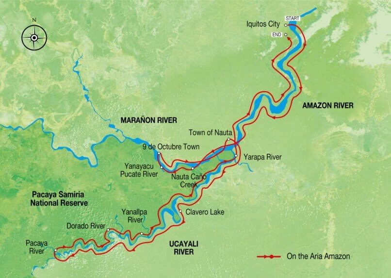 Aria Amazon Cruise in Peru map