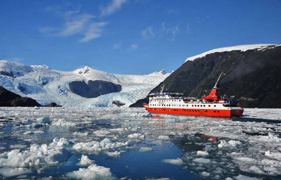 Skorpios III carving her way through an icefield