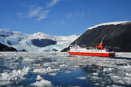 Skorpios III carving her way through an icefield