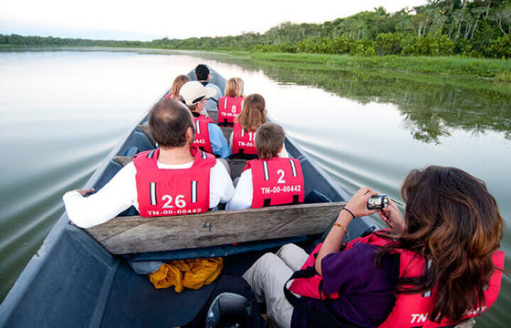 Exploring by canoe on the river