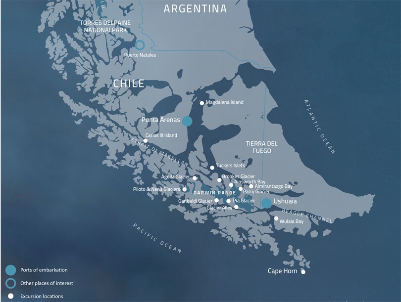 Tierra del Fuego cruise map