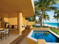 Private terrace with a plunge pool at Zoetry Paraiso de la Bonita Resort, Yucatan, overlooking the ocean with tropical views. 