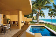 Private terrace with a plunge pool at Zoetry Paraiso de la Bonita Resort, Yucatan, overlooking the ocean with tropical views. 