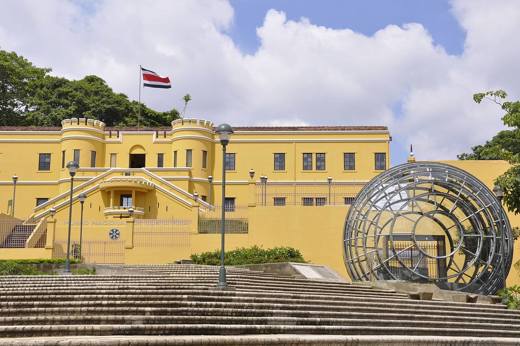 The striking yellow facade of the National Museum in San Jose, Costa Rica-an iconic landmark revealing the capital's cultural and historic charm. 