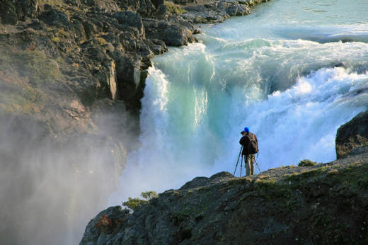 Photographer captures the powerful Salto Grande waterfall during a scenic hike in Torres del Paine National Park, Patagonia. 