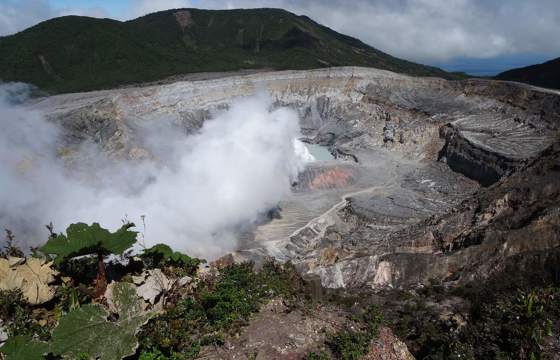 Steaming crater of Poas Volcano, a striking natural landmark near Alajuela. 