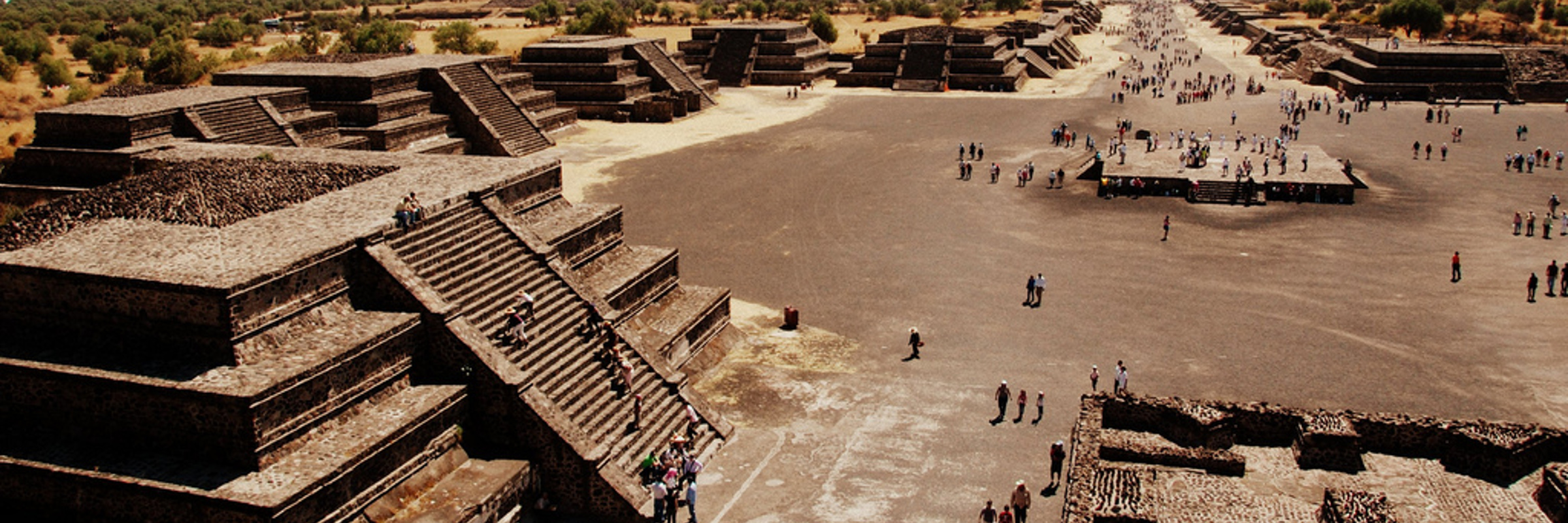 View of the Pyramid of the Sun and Avenue of the Dead at Teotihuacan, one of Mexico's most famous archaeological sites. 