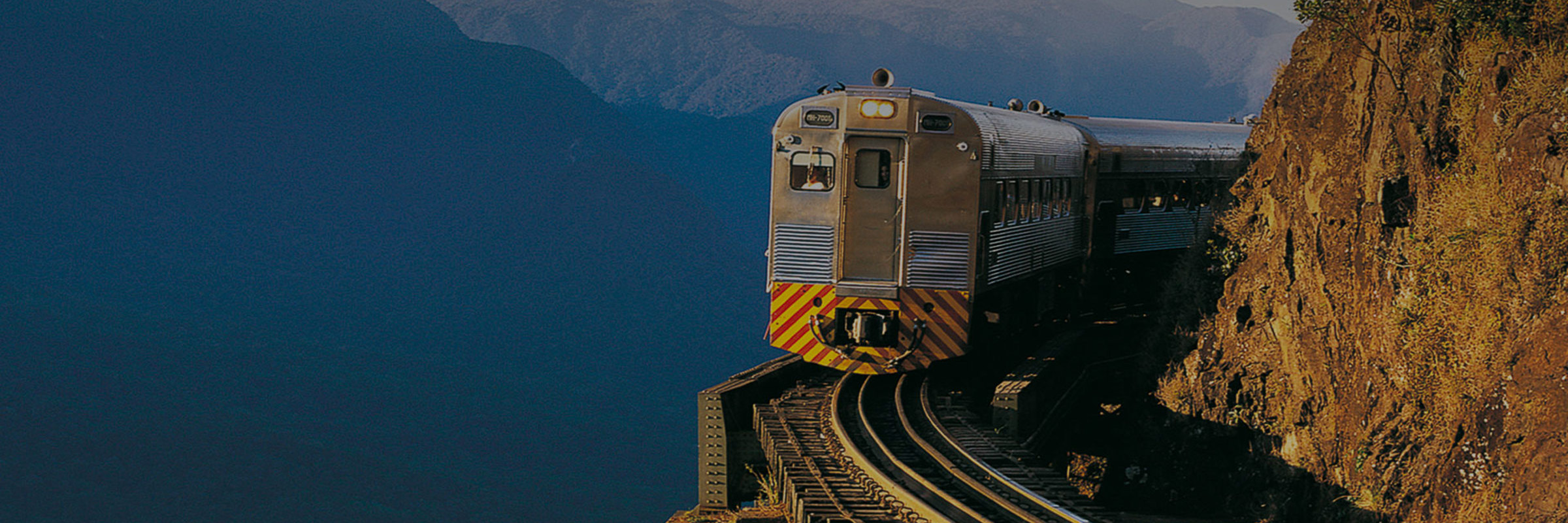 Serra Verde Express train winding through the lush mountains between Curitiba and Paranagua, Brazil. 