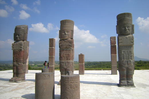 The Atlantean warriors statues at Tula, an ancient Toltec archaeological site in Hidalgo, central Mexico. 