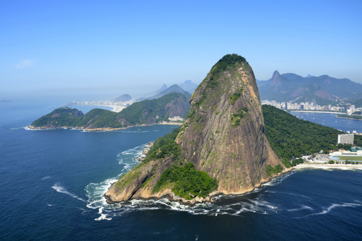 Sugar Loaf Mountain hiking trail with ocean views in Rio de Janeiro, Brazil. 