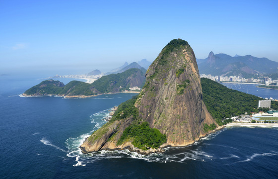 Sugar Loaf Mountain hiking trail with ocean views in Rio de Janeiro, Brazil. 