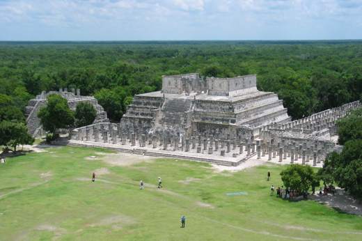 Aerial view of the  Temple of the Warriors and the Group of a Thousand Columns at Chichen Itza, Yucatan, Mexico. 