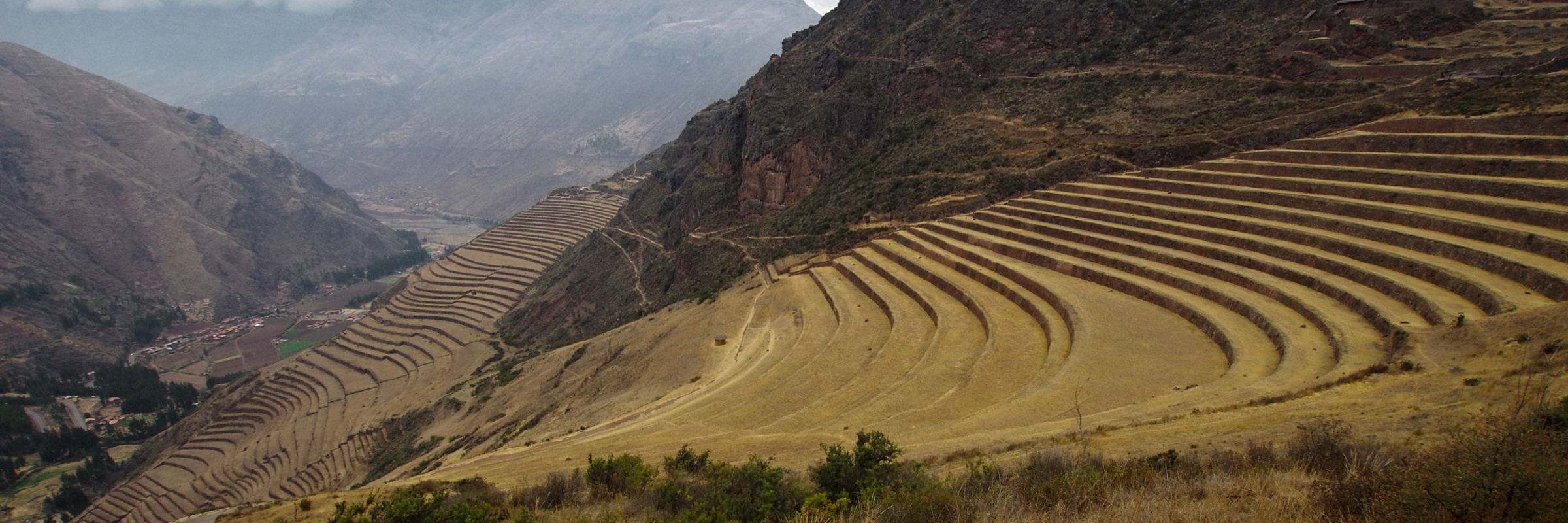Ancient Inca Terraces curve along the hillsides of Peru's Sacred Valley. 