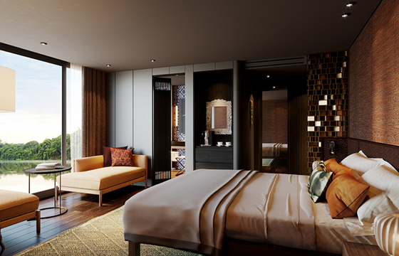 Spacious cabin suite on a luxury Amazon river cruise departing from Iquitos, Peru. 