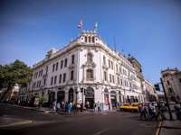 Elegant colonial-era building in central Lima, showcasing Peru's rich architectural heritage and historic charm. 