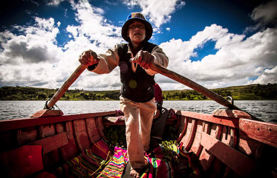 Boatman on Lake Titicaca