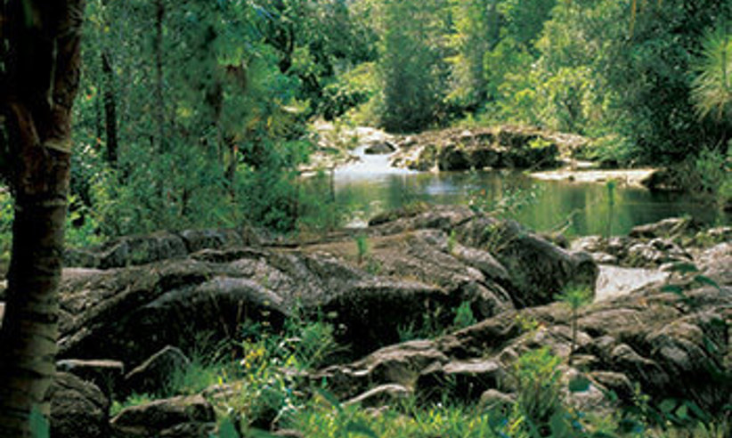 The river running through the lodge