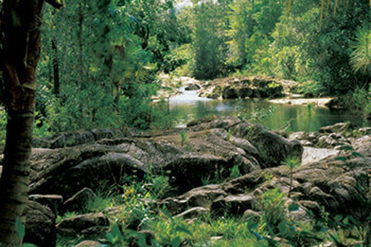 The river running through the lodge