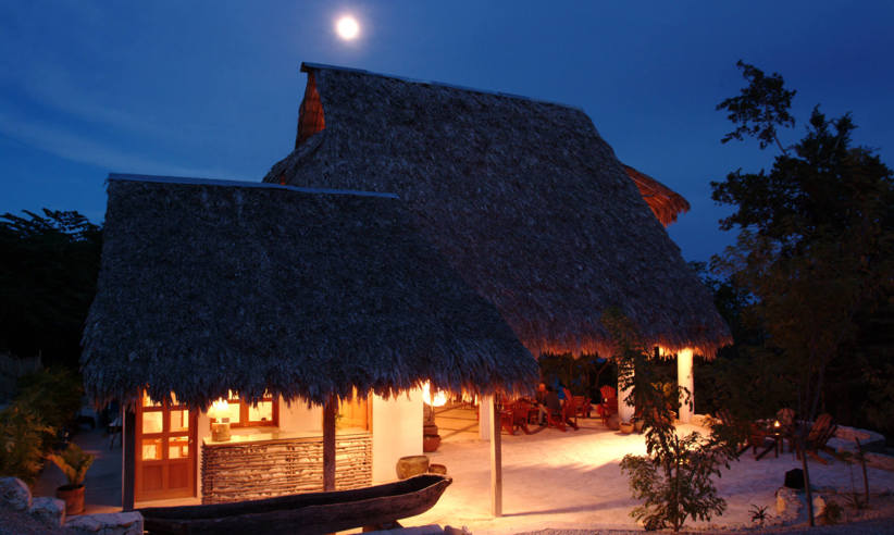 The main building at night 