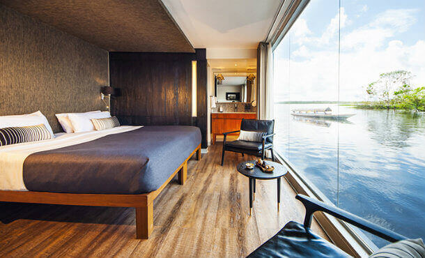 A luxury suite with amazing floor to ceiling windows