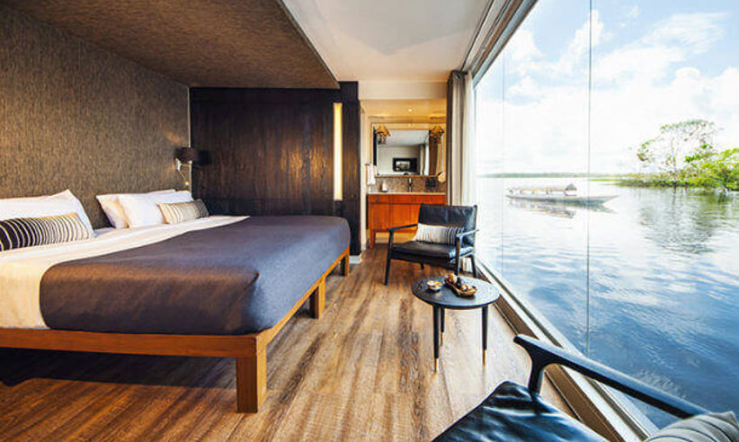 A luxury suite with amazing floor to ceiling windows