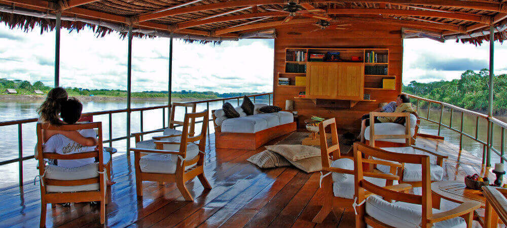 Relax in the shaded sundeck on Delfin II