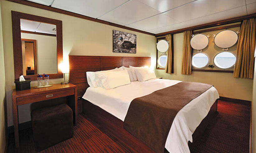 A deluxe ocean view stateroom