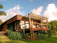  Eco-style luxury bungalow with palm-fringed garden and ocean-view terrace in Praia do Forte, Bahia, Brazil. 