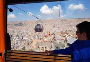 La Paz's cable car glide above Bolivia's capital, framed by Andean peaks. 