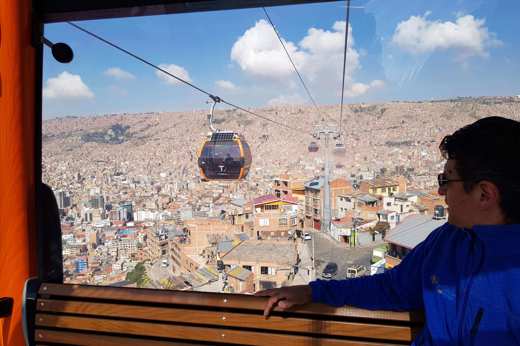 La Paz's cable car glide above Bolivia's capital, framed by Andean peaks. 