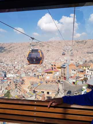 La Paz's cable car glide above Bolivia's capital, framed by Andean peaks. 