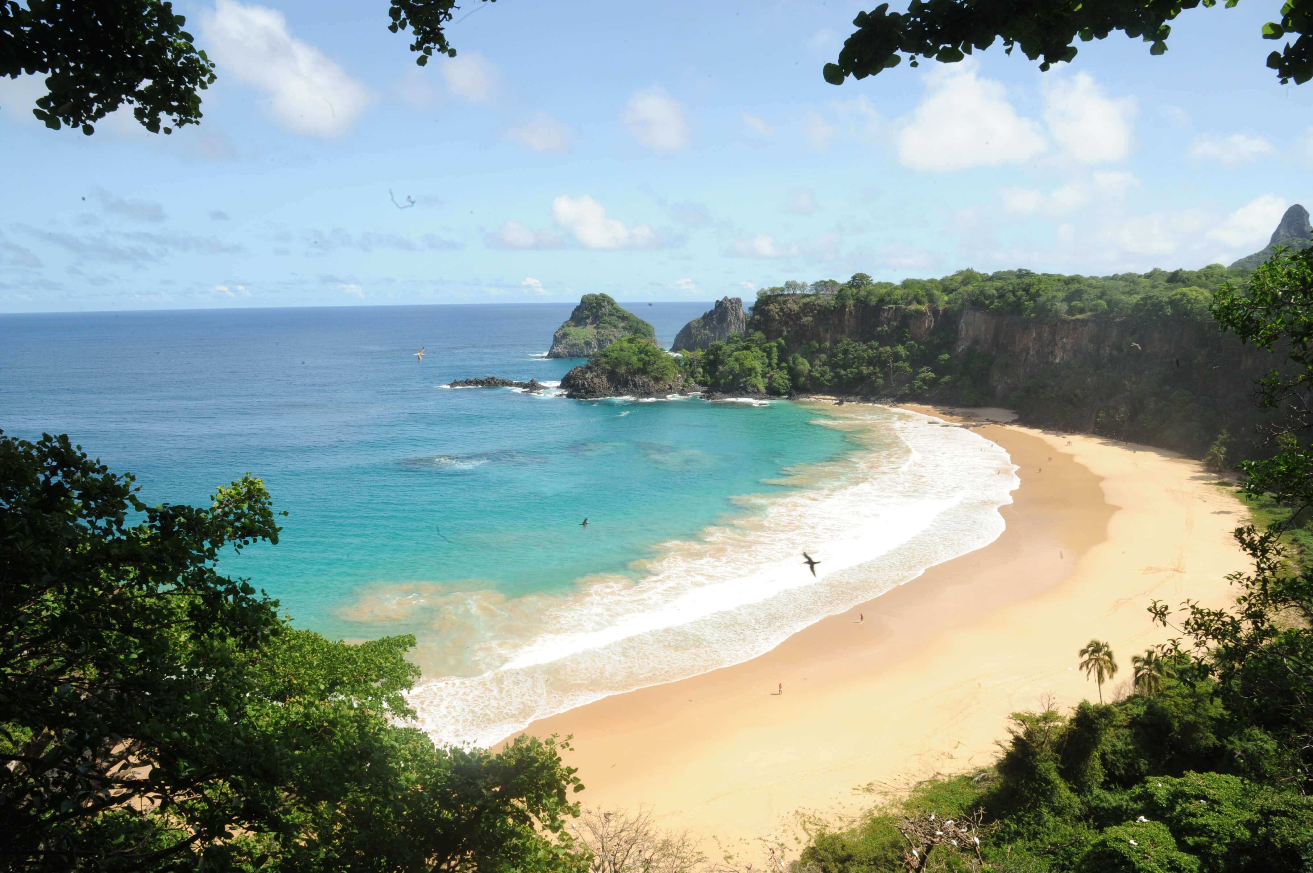 South America - Brazil, Turquoise waters and golden sand at High Cliff Cove, Fernando de Noronha. 