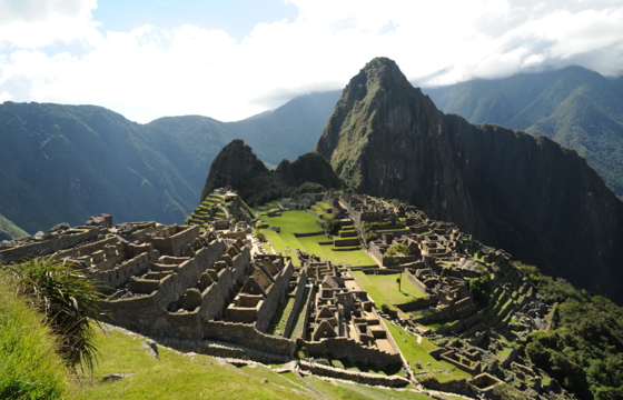 Ancient Inca ruins of Machu Picchu set high in Peru's Andes mountains. 