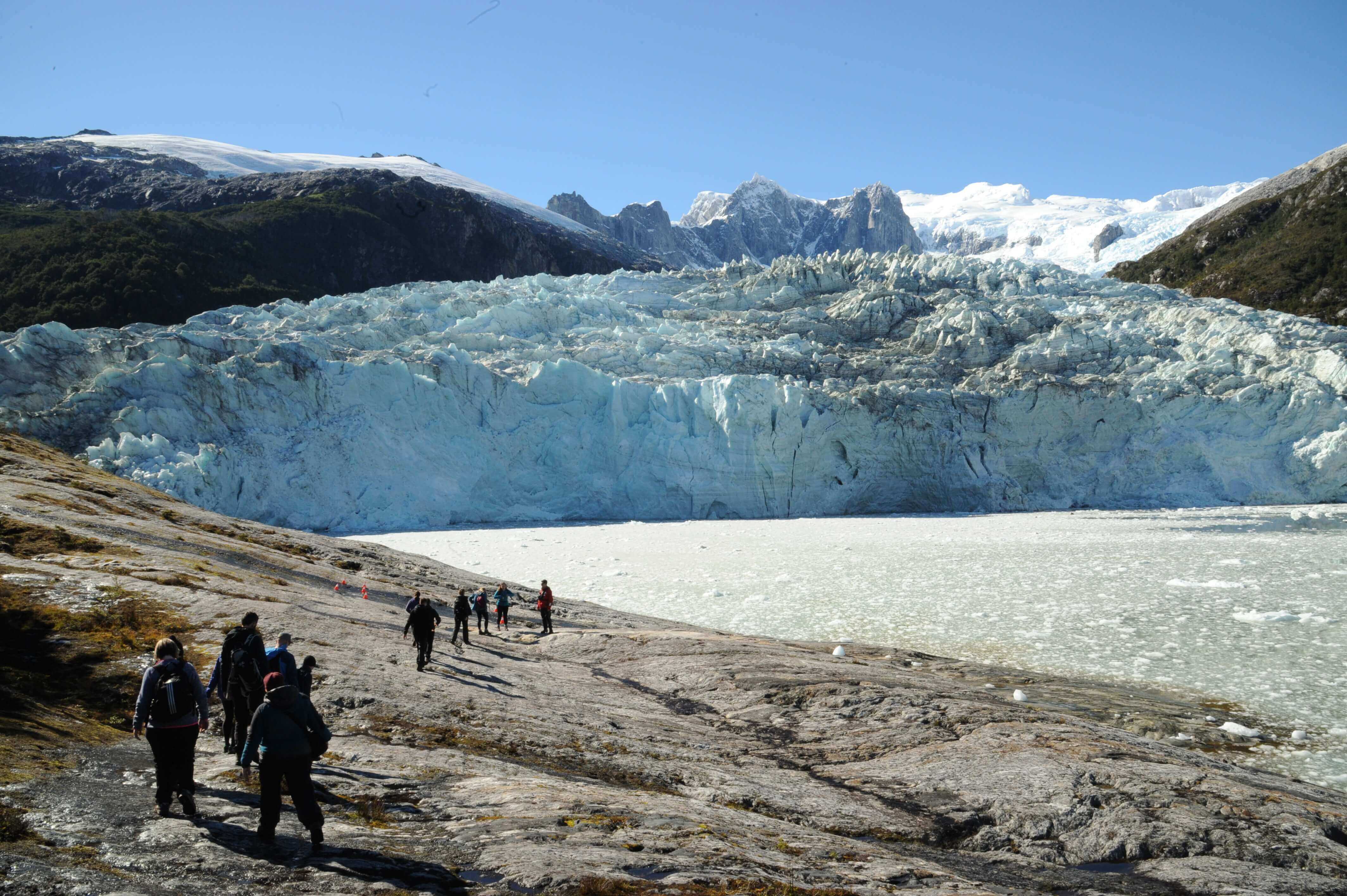 South America - Argentina, Hiking across a glacier in Patagonia's remote Tierra del Fuego region. 