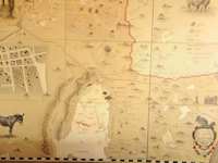 Illustrated historical map of the Atacama Desert with regional features, animals, and settlements. 