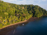 Lush rainforest meets serene ocean waters at Cativo Lodge on Costa Rica's remote Golfo Dulce. 