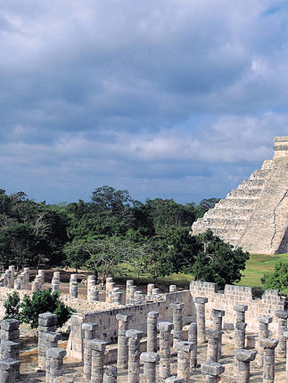 Chichen-Itza Mayan archaeological site and pyramids