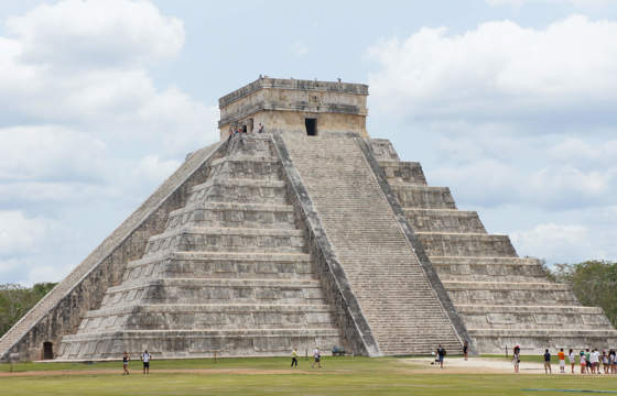 The Temple of Kukulkan at Chichen Itza, a UNESCO World Heritage Site and iconic Mayan pyramid in Yucatan, Mexico. 