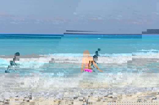 Swimming in the turquoise warm sea