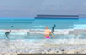 Swimming in the turquoise warm sea