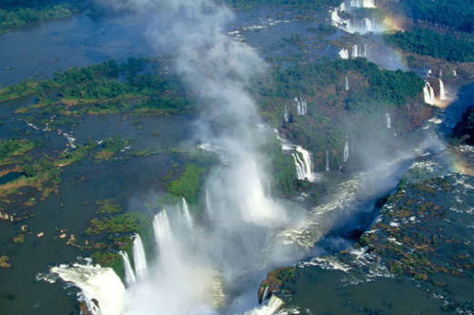 Aerial view of Iguassu/Iguazu waterfalls between Brasil and Argentina