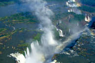 Aerial view of Iguassu/Iguazu waterfalls between Brasil and Argentina