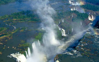 Aerial view of Iguassu/Iguazu waterfalls between Brasil and Argentina