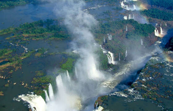 Aerial view of Iguassu/Iguazu waterfalls between Brasil and Argentina