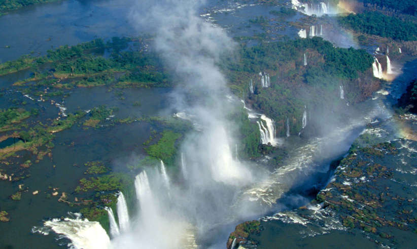Aerial view of Iguassu/Iguazu waterfalls between Brasil and Argentina