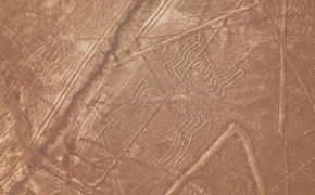 The Nazca Spider geoglyph unfurls across Peru's desert plain in a feat of ancient artistry. 