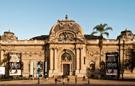 The grand neoclassical facade of the Museo Nacional de Bellas Artes in Santiago, Chile. 